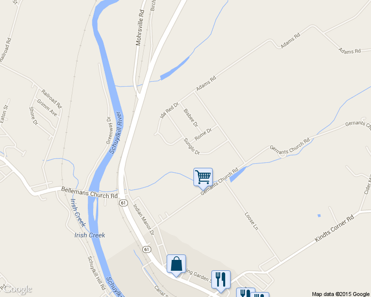 map of restaurants, bars, coffee shops, grocery stores, and more near 39 Sunglo Dr in Leesport