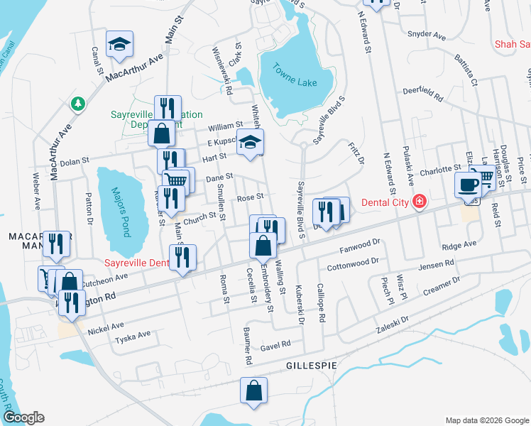 map of restaurants, bars, coffee shops, grocery stores, and more near 33 Smith Street in Sayreville