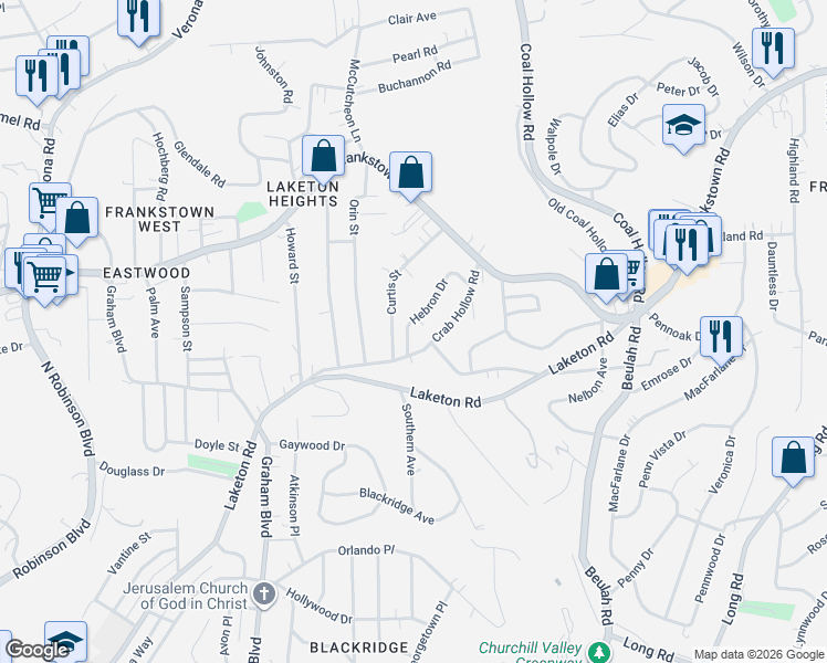 map of restaurants, bars, coffee shops, grocery stores, and more near 3101 Crab Hollow Road in Pittsburgh