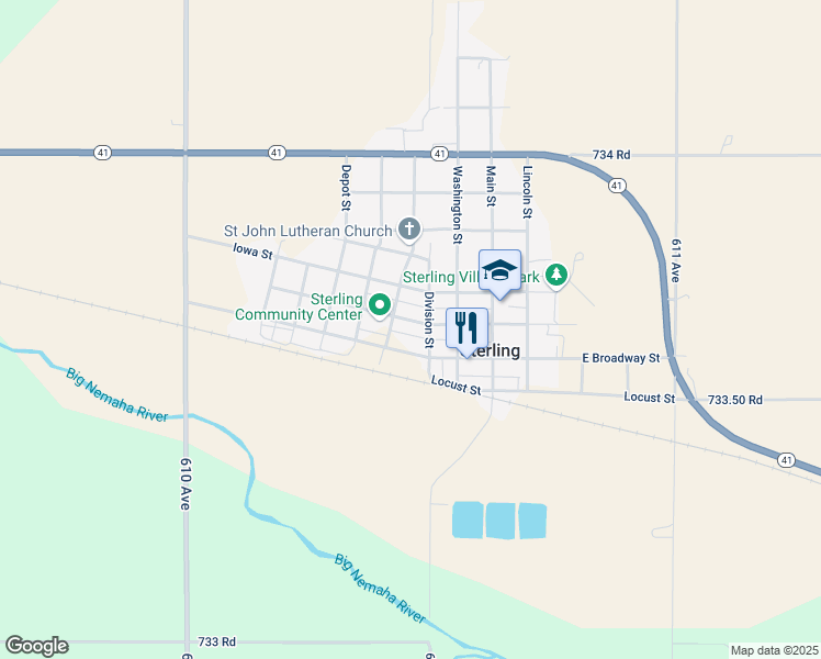 map of restaurants, bars, coffee shops, grocery stores, and more near 340 East Broadway Street in Sterling