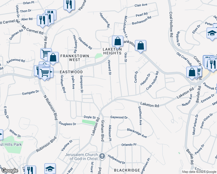 map of restaurants, bars, coffee shops, grocery stores, and more near 196 Howard Street in Pittsburgh