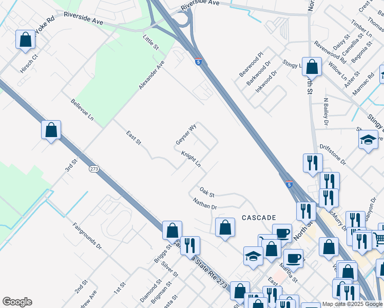 map of restaurants, bars, coffee shops, grocery stores, and more near 3599 Knight Lane in Anderson