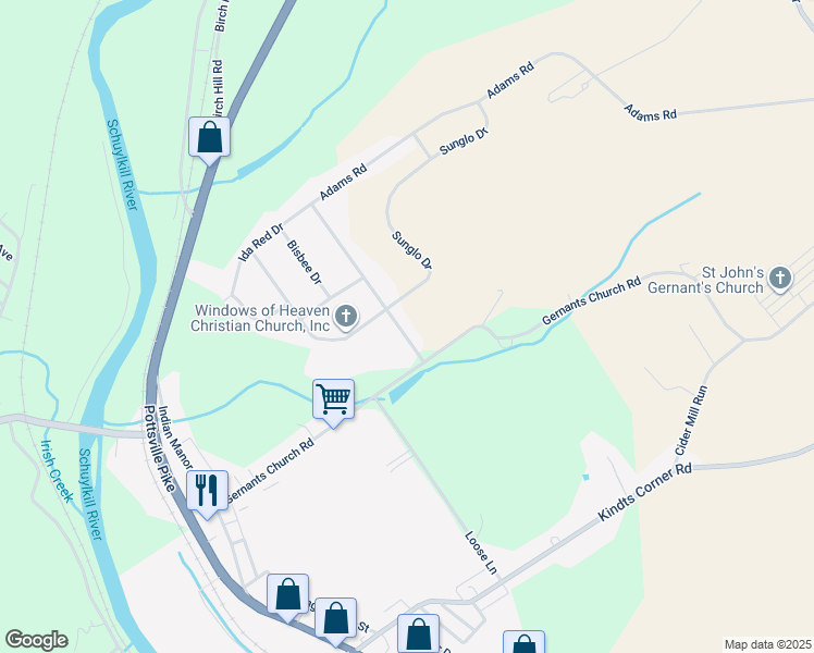 map of restaurants, bars, coffee shops, grocery stores, and more near 68 Adams Road in Leesport