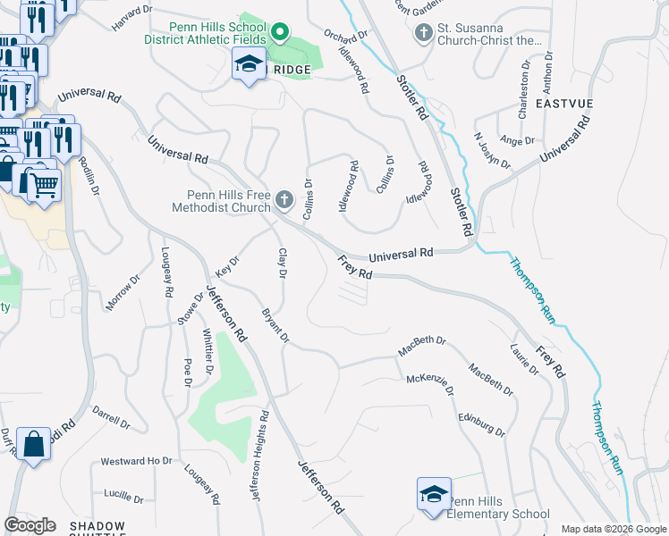 map of restaurants, bars, coffee shops, grocery stores, and more near 222 Hazel Road in Pittsburgh