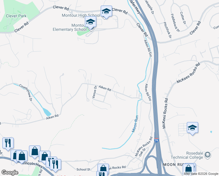 map of restaurants, bars, coffee shops, grocery stores, and more near 5569 Aiken Road in McKees Rocks