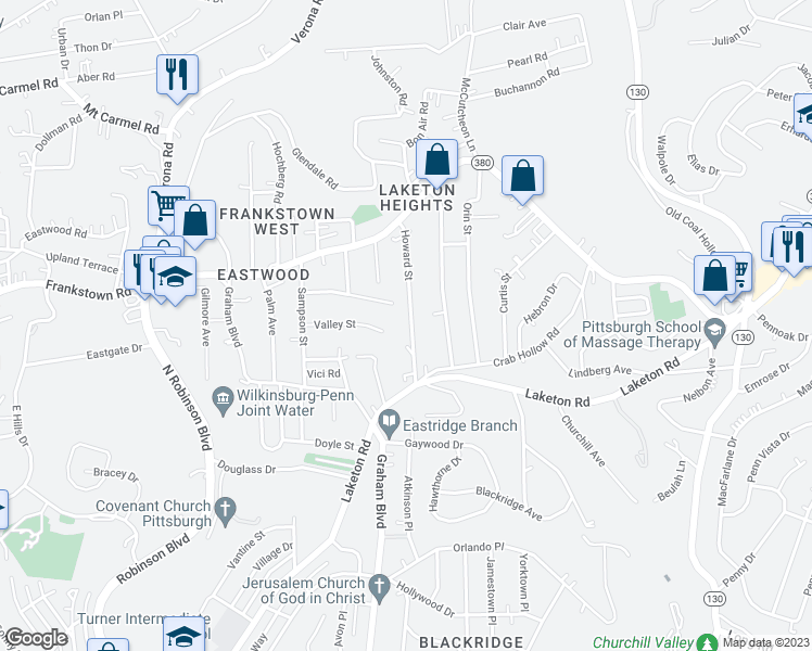 map of restaurants, bars, coffee shops, grocery stores, and more near 192 Howard Street in Pittsburgh