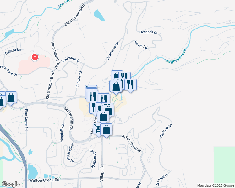 map of restaurants, bars, coffee shops, grocery stores, and more near 1855 Ski Time Square Drive in Steamboat Springs