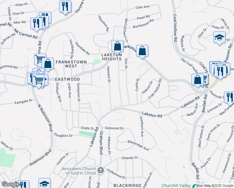 map of restaurants, bars, coffee shops, grocery stores, and more near 211 Howard Street in Pittsburgh