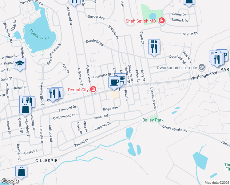 map of restaurants, bars, coffee shops, grocery stores, and more near 388 Washington Road in Sayreville