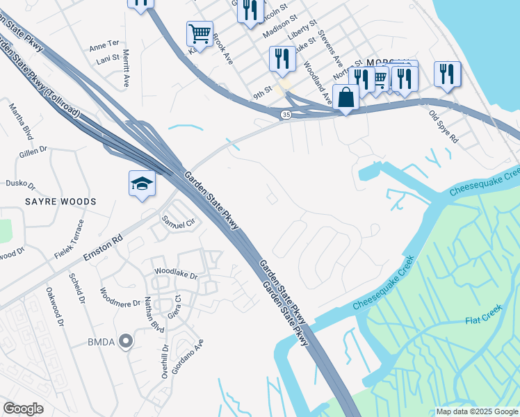 map of restaurants, bars, coffee shops, grocery stores, and more near 2316 Bayhead Drive in Sayreville