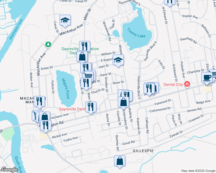 map of restaurants, bars, coffee shops, grocery stores, and more near 48 Smullen Street in Sayreville
