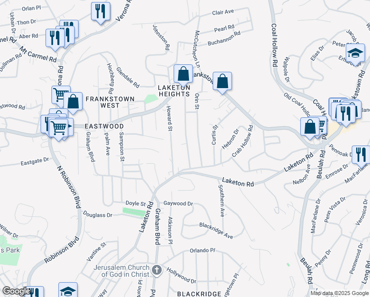 map of restaurants, bars, coffee shops, grocery stores, and more near 285 Evaline Street in Penn Hills