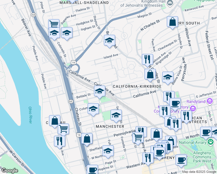 map of restaurants, bars, coffee shops, grocery stores, and more near 1229 Kunkle Avenue in Pittsburgh
