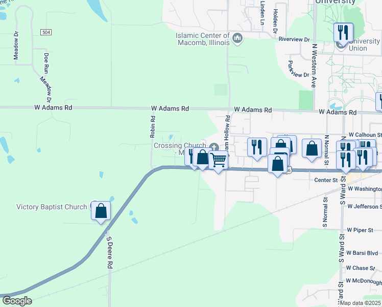 map of restaurants, bars, coffee shops, grocery stores, and more near 1718 West Jackson Street in Macomb