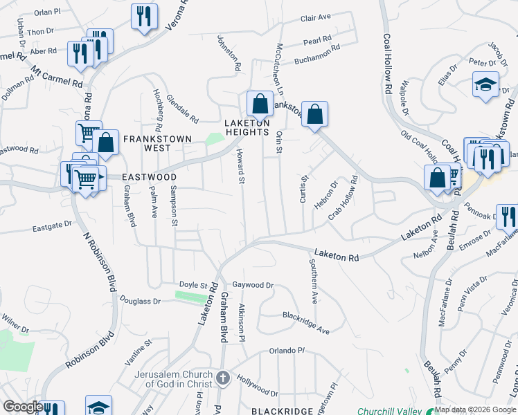 map of restaurants, bars, coffee shops, grocery stores, and more near 213 Howard Street in Pittsburgh