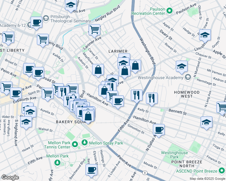 map of restaurants, bars, coffee shops, grocery stores, and more near 328 Lincoln Avenue in Pittsburgh