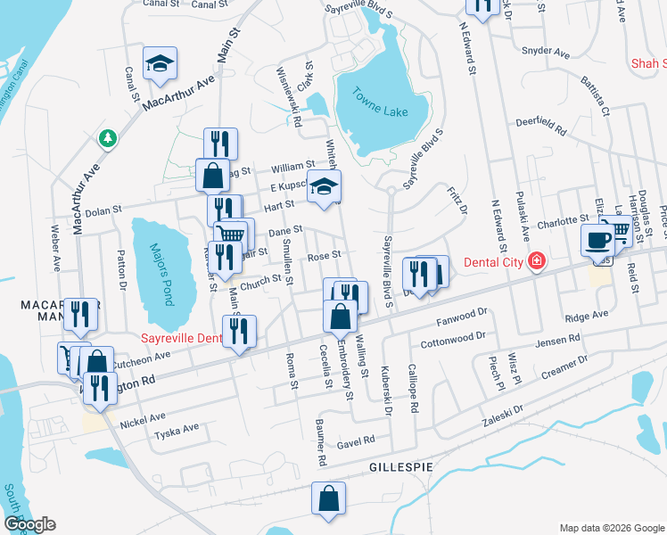 map of restaurants, bars, coffee shops, grocery stores, and more near 11 James Street in Sayreville