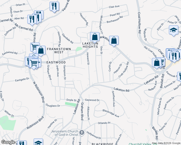 map of restaurants, bars, coffee shops, grocery stores, and more near 211 Howard Street in Pittsburgh