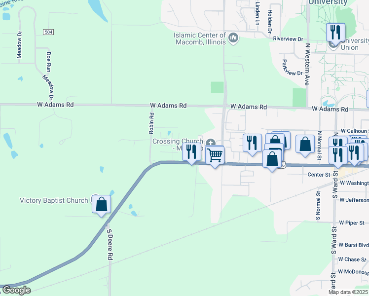 map of restaurants, bars, coffee shops, grocery stores, and more near 101 Reeveston Drive in Macomb