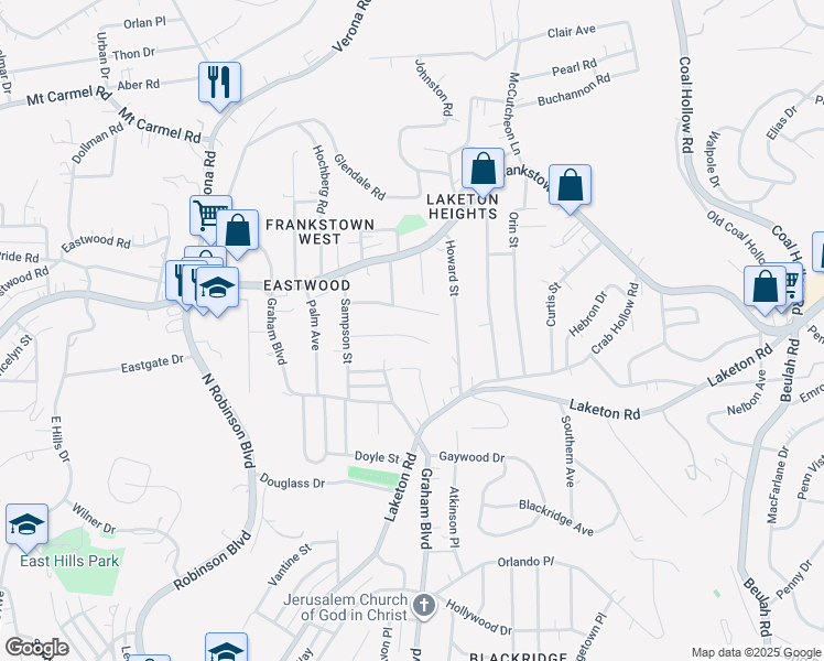 map of restaurants, bars, coffee shops, grocery stores, and more near 9262 Valley Street in Pittsburgh