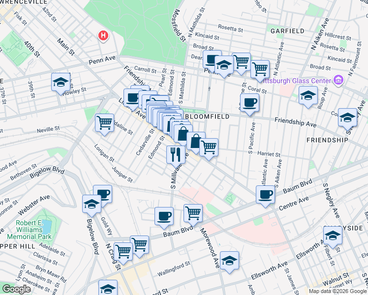 map of restaurants, bars, coffee shops, grocery stores, and more near 4816 Sciota Street in Pittsburgh