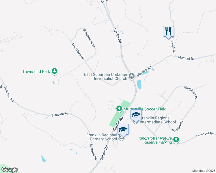 map of restaurants, bars, coffee shops, grocery stores, and more near 4396 Twin Oaks Drive in Murrysville