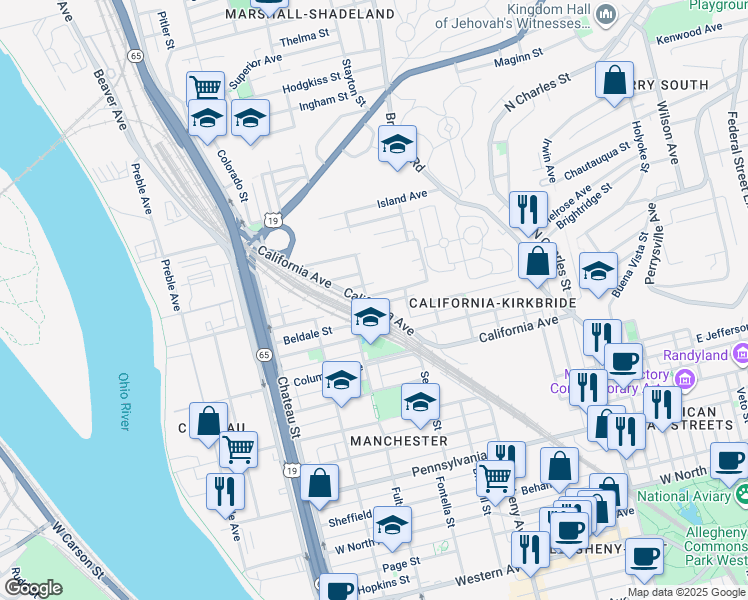 map of restaurants, bars, coffee shops, grocery stores, and more near 1236 Kunkle Avenue in Pittsburgh