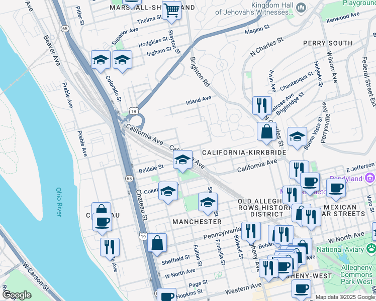 map of restaurants, bars, coffee shops, grocery stores, and more near 1252 Kunkle Avenue in Pittsburgh