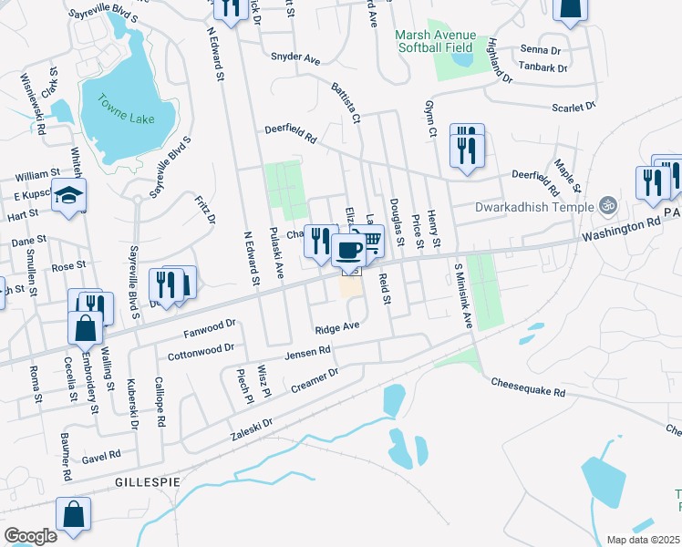 map of restaurants, bars, coffee shops, grocery stores, and more near Washington Rd & Krumb St in Sayreville