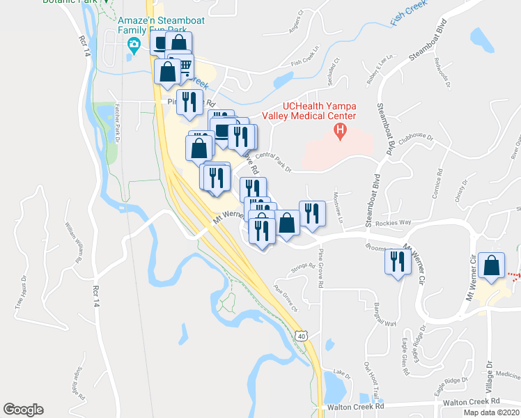 map of restaurants, bars, coffee shops, grocery stores, and more near 610 Marketplace Plaza in Steamboat Springs