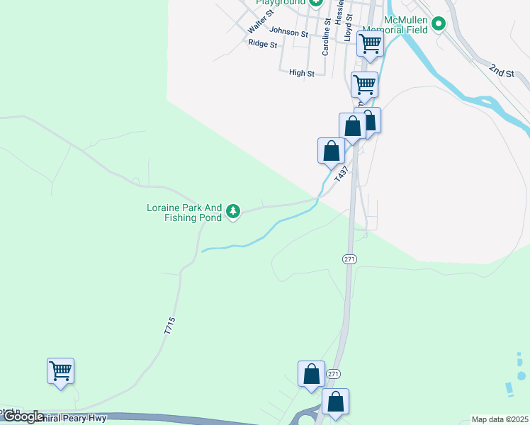 map of restaurants, bars, coffee shops, grocery stores, and more near 535 Loraine Road in Nanty-Glo