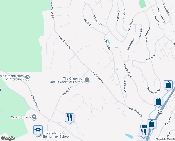 map of restaurants, bars, coffee shops, grocery stores, and more near 289 Lindsey Lane in Plum