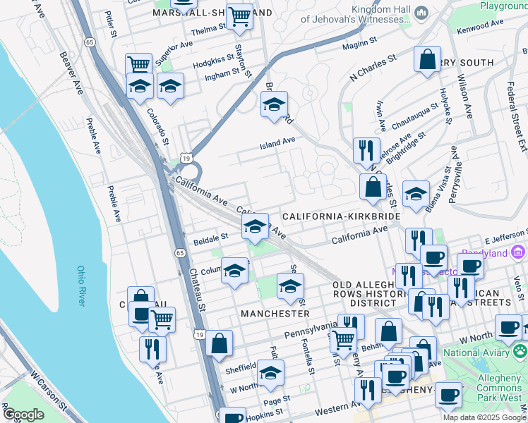 map of restaurants, bars, coffee shops, grocery stores, and more near 1246 Kunkle Avenue in Pittsburgh