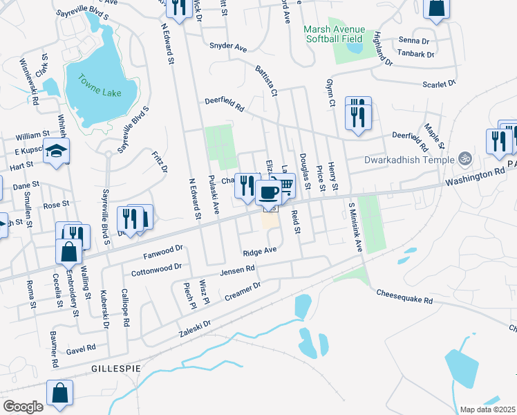 map of restaurants, bars, coffee shops, grocery stores, and more near 16 Outlook Avenue in Sayreville