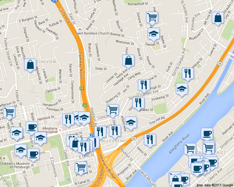 map of restaurants, bars, coffee shops, grocery stores, and more near 999 Haslage Avenue in Pittsburgh