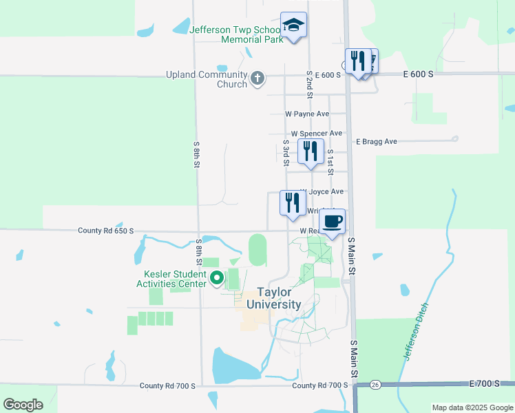 map of restaurants, bars, coffee shops, grocery stores, and more near 540 W Warkentin Ct in Upland