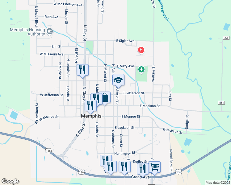 map of restaurants, bars, coffee shops, grocery stores, and more near 216-298 North Johnson Street in Memphis