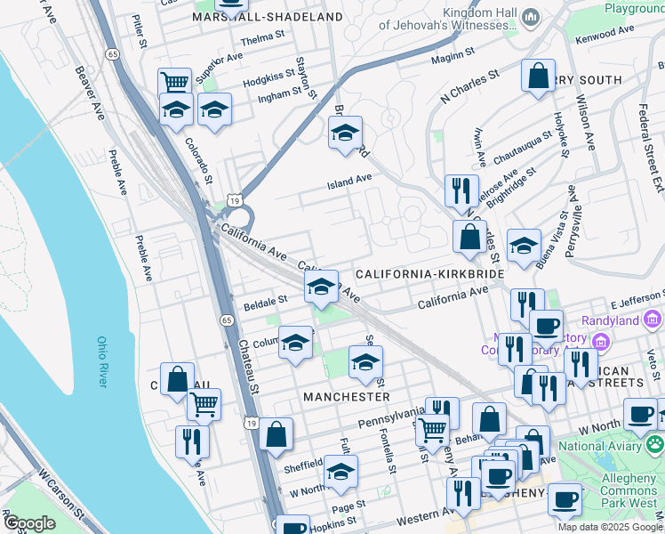 map of restaurants, bars, coffee shops, grocery stores, and more near 1246 Kunkle Avenue in Pittsburgh