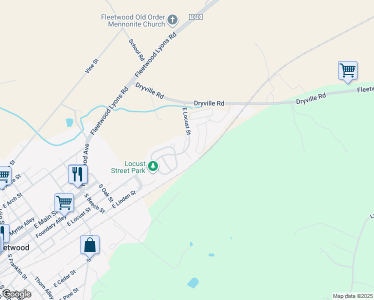 map of restaurants, bars, coffee shops, grocery stores, and more near 3 Cardinal Way in Fleetwood