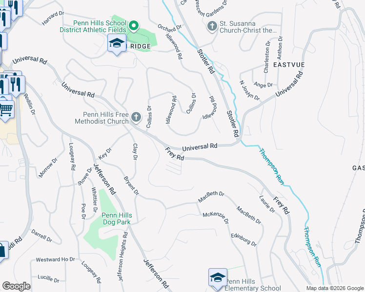 map of restaurants, bars, coffee shops, grocery stores, and more near 308 Idlewood Road in Pittsburgh