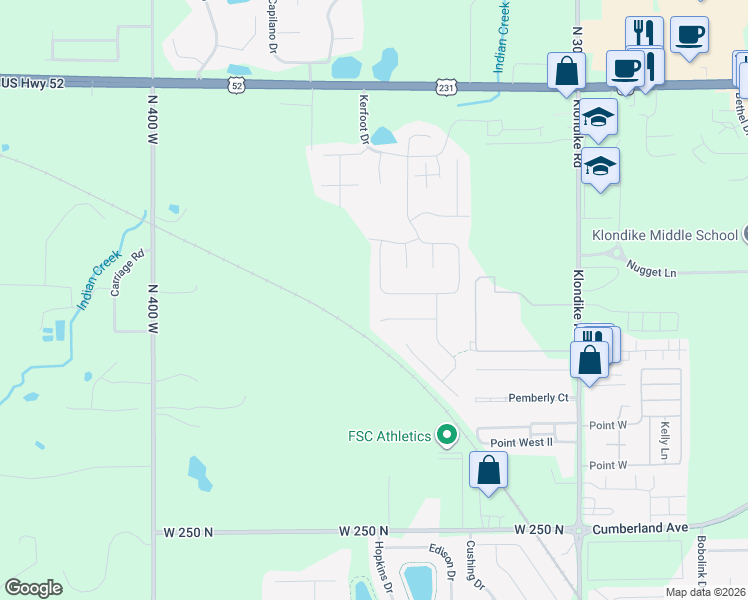 map of restaurants, bars, coffee shops, grocery stores, and more near 2773 Morallion Drive in West Lafayette