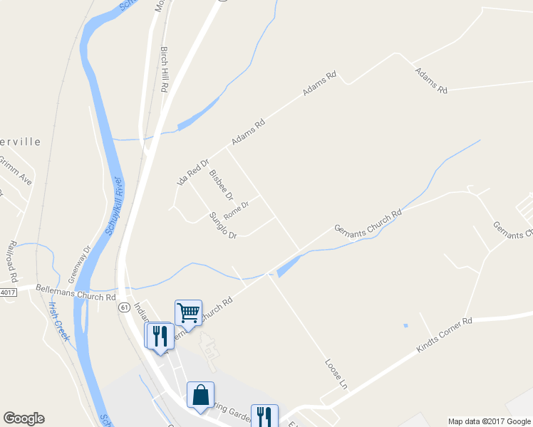 map of restaurants, bars, coffee shops, grocery stores, and more near 80 Sunglo Drive in Leesport