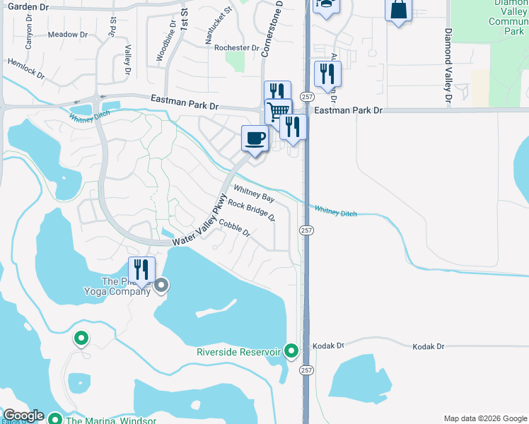 map of restaurants, bars, coffee shops, grocery stores, and more near 215 Rock Bridge Drive in Windsor