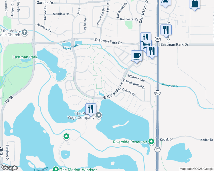 map of restaurants, bars, coffee shops, grocery stores, and more near 113 Cobble Court in Windsor