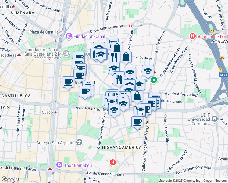 map of restaurants, bars, coffee shops, grocery stores, and more near 24 Calle de Fray Bernardino Sahagún in Madrid