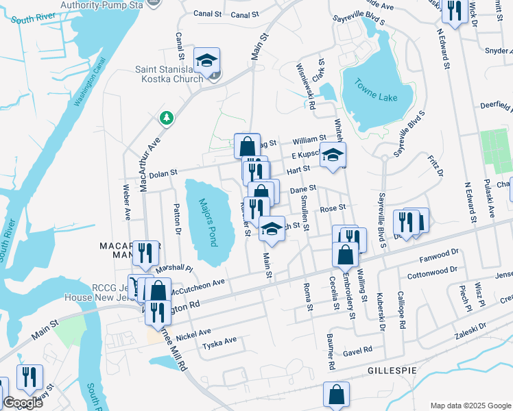 map of restaurants, bars, coffee shops, grocery stores, and more near in Sayreville
