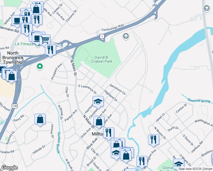 map of restaurants, bars, coffee shops, grocery stores, and more near 114 Herbert Avenue in Milltown