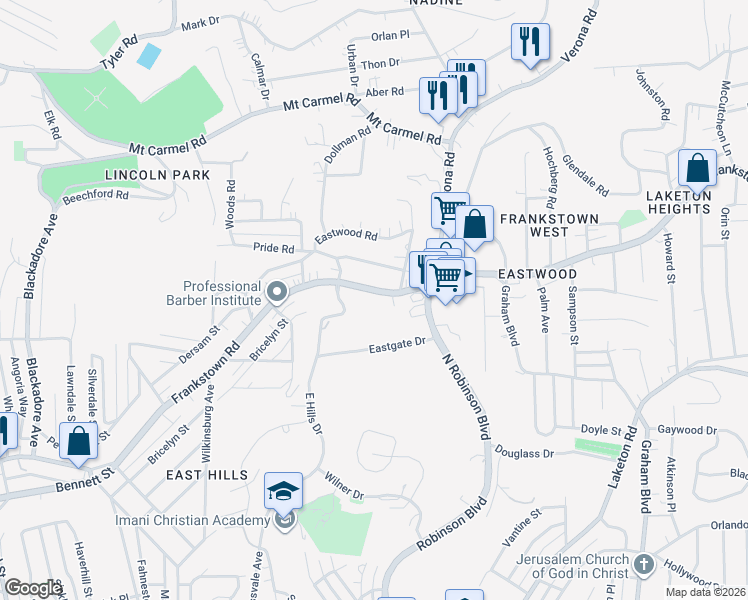 map of restaurants, bars, coffee shops, grocery stores, and more near 8916 Pennsylvania 380 in Penn Hills