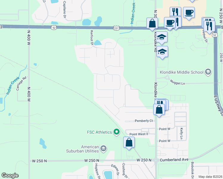 map of restaurants, bars, coffee shops, grocery stores, and more near 2850 Morallion Drive in West Lafayette