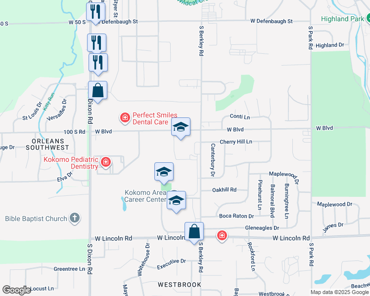 map of restaurants, bars, coffee shops, grocery stores, and more near 1901 West Boulevard Street in Kokomo